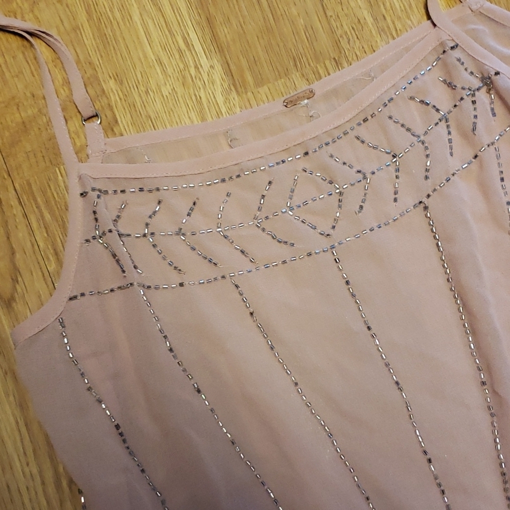Free People blush beaded sheer art deco dress sz small - Picture 2 of 5